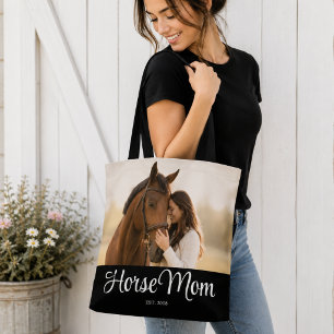 Horse Mum Established Script Black Photo Tote Bag