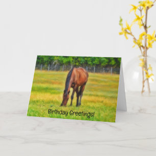 Horse Munching on Pasture Grass Birthday Card