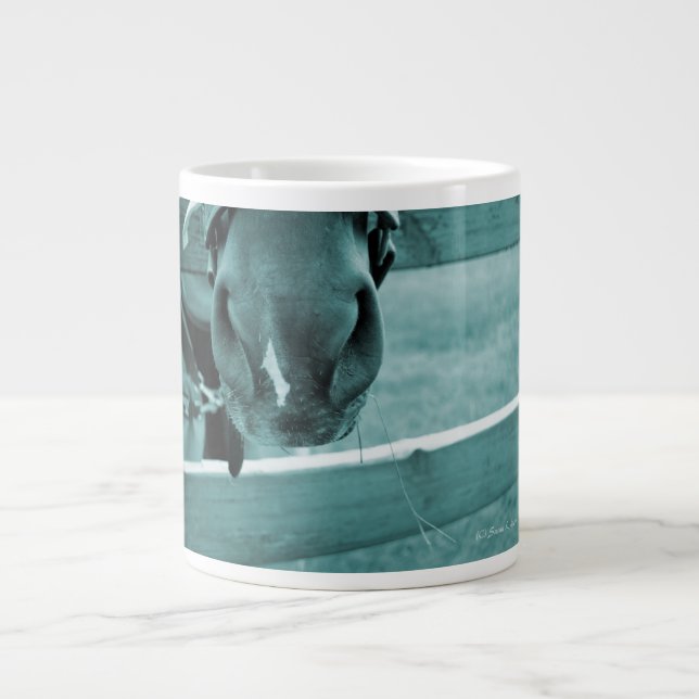 horse muzzle with hay fence blue large coffee mug (Front)