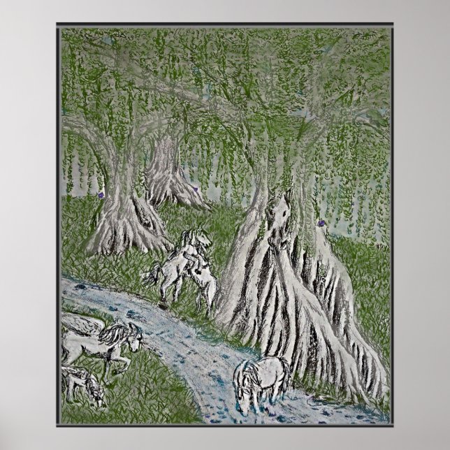 Horse Myth Coloured Print, Poster (Front)