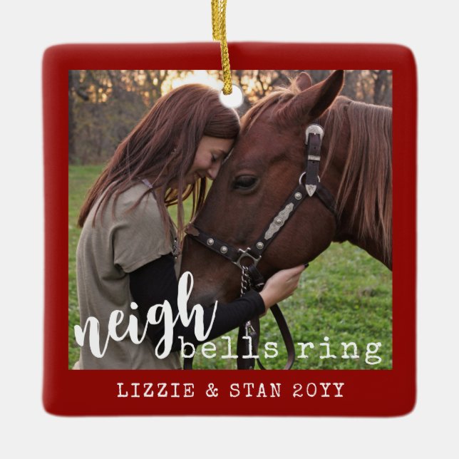 Horse Neigh Bells Ring Personalised Photo Ceramic Ornament (Front)