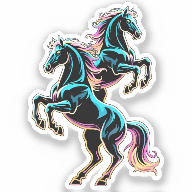 Horse Neon Light Glitch Retro Style (Front)