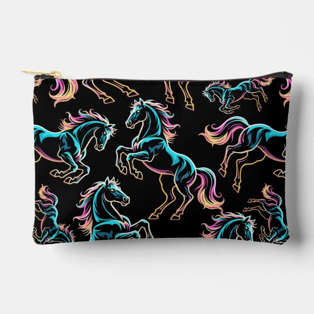 Horse Neon Light Glitch Retro Style Accessory Pouch (Front)