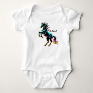 Horse Neon Light Glitch Retro Style Baby Bodysuit
