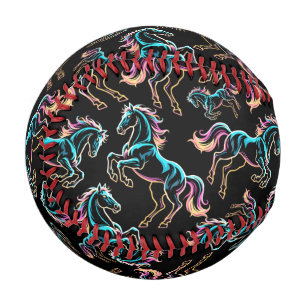 Horse Neon Light Glitch Retro Style Baseball