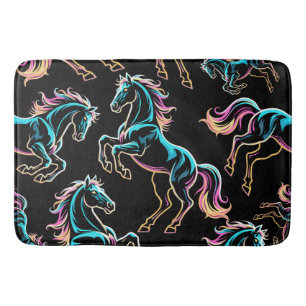Horse Neon Light Glitch Retro Style Bath Mat