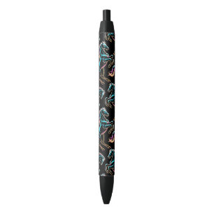 Horse Neon Light Glitch Retro Style Black Ink Pen