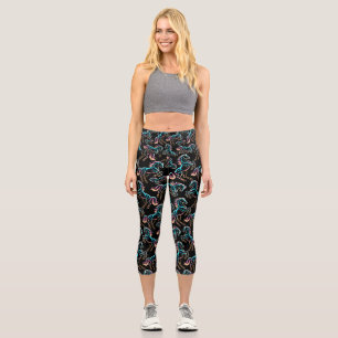 Horse Neon Light Glitch Retro Style Capri Leggings