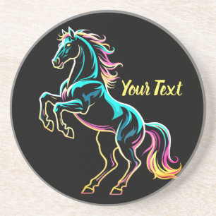 Horse Neon Light Glitch Retro Style Coaster