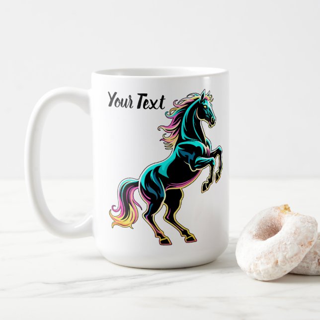 Horse Neon Light Glitch Retro Style Coffee Mug (With Donut)