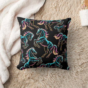 Horse Neon Light Glitch Retro Style Cushion