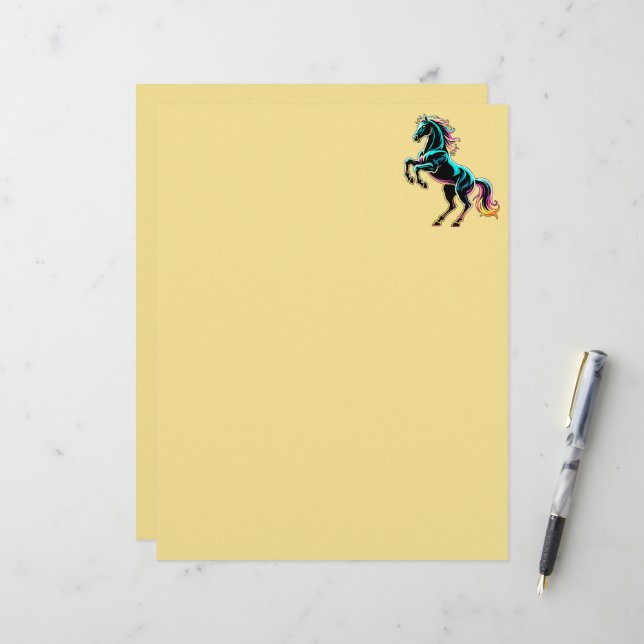 Horse Neon Light Glitch Retro Style Custom Letterhead (Front/Back In Situ)