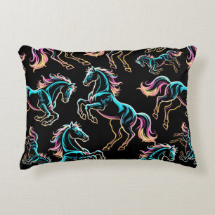 Horse Neon Light Glitch Retro Style Decorative Cushion