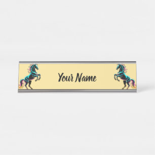 Horse Neon Light Glitch Retro Style Desk Name Plate