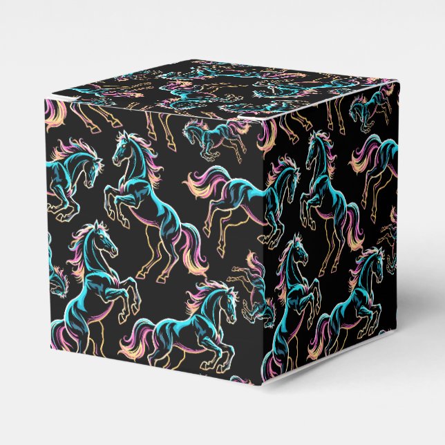 Horse Neon Light Glitch Retro Style Favour Box (Front Side)