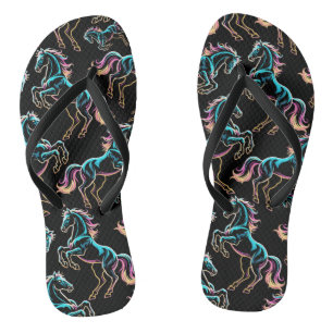 Horse Neon Light Glitch Retro Style Flip Flops