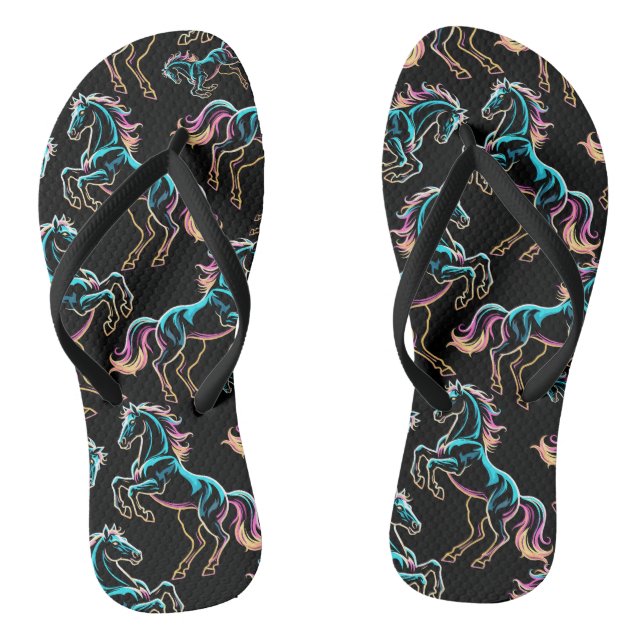 Horse Neon Light Glitch Retro Style Flip Flops (Footbed)