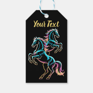 Horse Neon Light Glitch Retro Style Gift Tags
