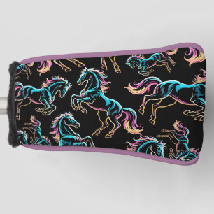 Horse Neon Light Glitch Retro Style Golf Head Cover