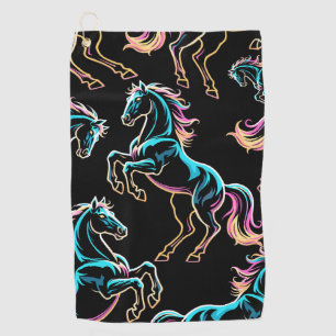 Horse Neon Light Glitch Retro Style Golf Towel