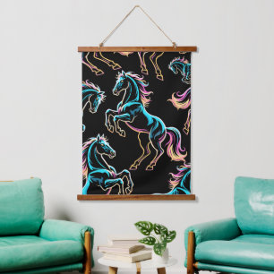 Horse Neon Light Glitch Retro Style Hanging Tapestry