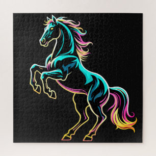 Horse Neon Light Glitch Retro Style Jigsaw Puzzle