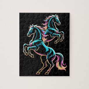 Horse Neon Light Glitch Retro Style Jigsaw Puzzle