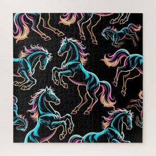 Horse Neon Light Glitch Retro Style Jigsaw Puzzle