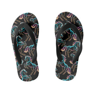 Horse Neon Light Glitch Retro Style Kid's Flip Flops
