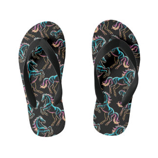 Horse Neon Light Glitch Retro Style Kid's Flip Flops