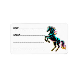 Horse Neon Light Glitch Retro Style Label