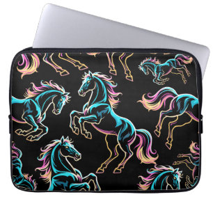 Horse Neon Light Glitch Retro Style Laptop Sleeve