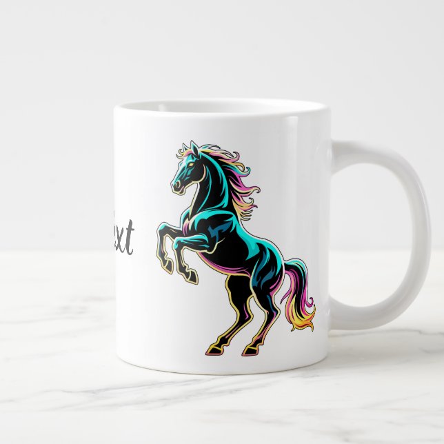 Horse Neon Light Glitch Retro Style Large Coffee Mug (Right)