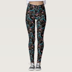 Horse Neon Light Glitch Retro Style Leggings