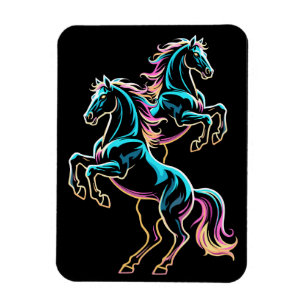 Horse Neon Light Glitch Retro Style Magnet