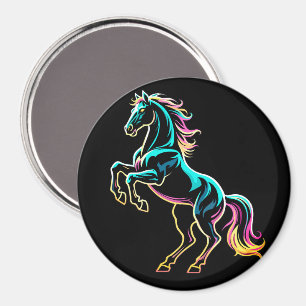 Horse Neon Light Glitch Retro Style Magnet