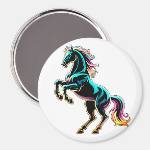 Horse Neon Light Glitch Retro Style Magnet