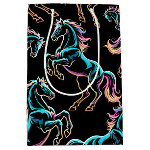 Horse Neon Light Glitch Retro Style Medium Gift Bag