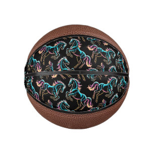 Horse Neon Light Glitch Retro Style Mini Basketball
