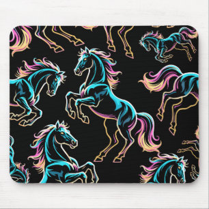 Horse Neon Light Glitch Retro Style Mouse Mat