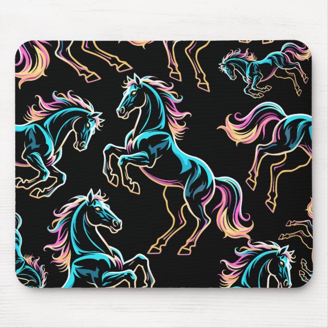 Horse Neon Light Glitch Retro Style Mouse Mat (Front)