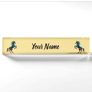 Horse Neon Light Glitch Retro Style Nameplate