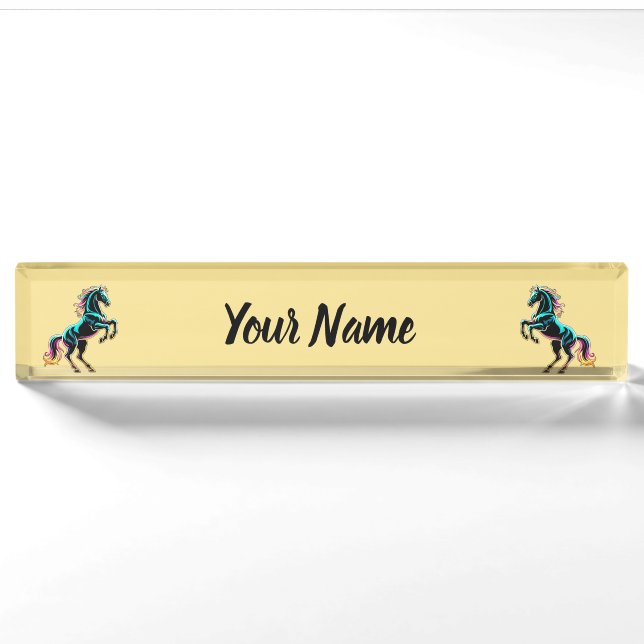 Horse Neon Light Glitch Retro Style Nameplate (Front)