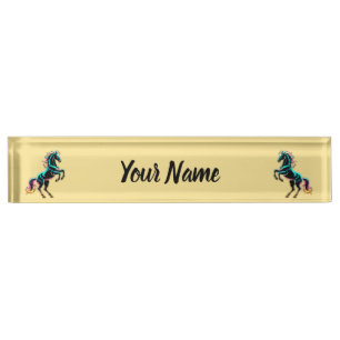 Horse Neon Light Glitch Retro Style Nameplate