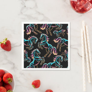 Horse Neon Light Glitch Retro Style Napkin