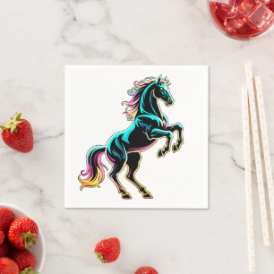 Horse Neon Light Glitch Retro Style Napkin