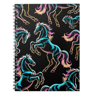 Horse Neon Light Glitch Retro Style Notebook