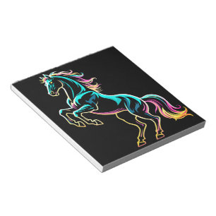 Horse Neon Light Glitch Retro Style Notepad