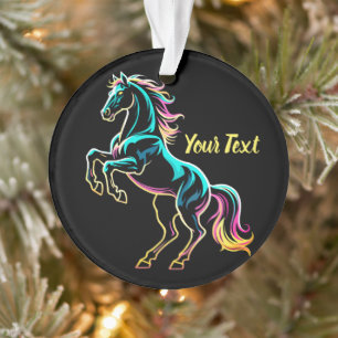 Horse Neon Light Glitch Retro Style Ornament