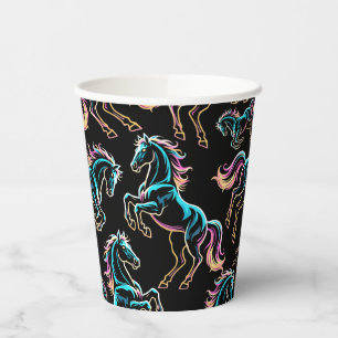 Horse Neon Light Glitch Retro Style Paper Cups